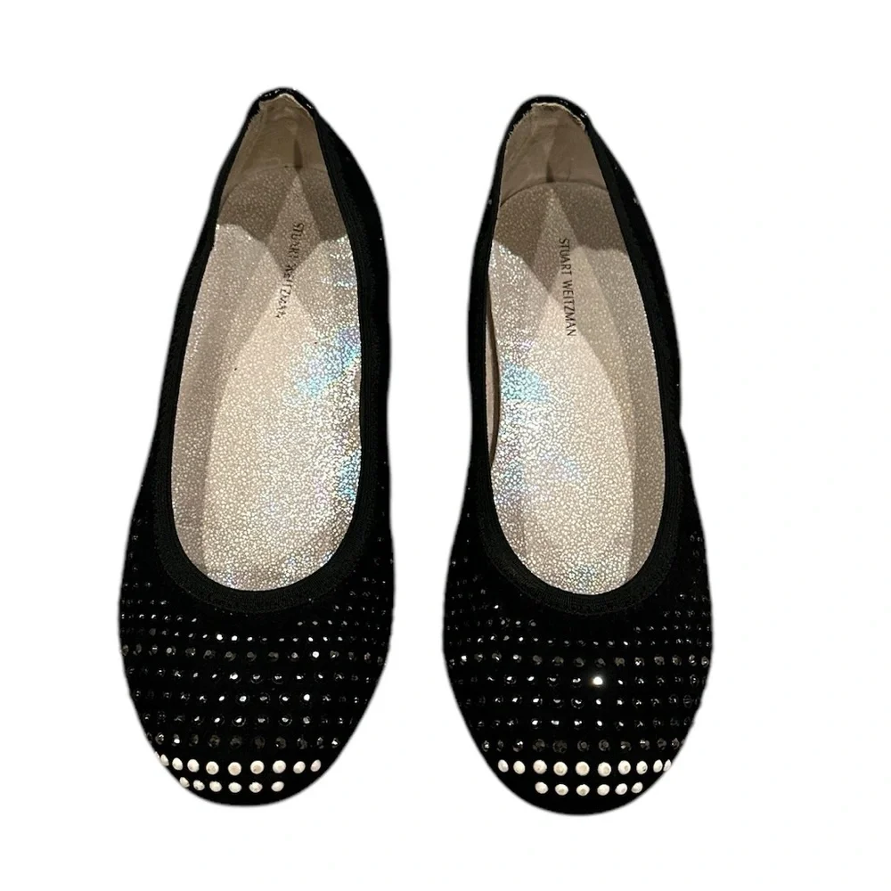STUART WEITZMAN FANNIE PEARL BLACK STUD EMBELLISHED ROUND TOE BALLET FLAT SHOE 5